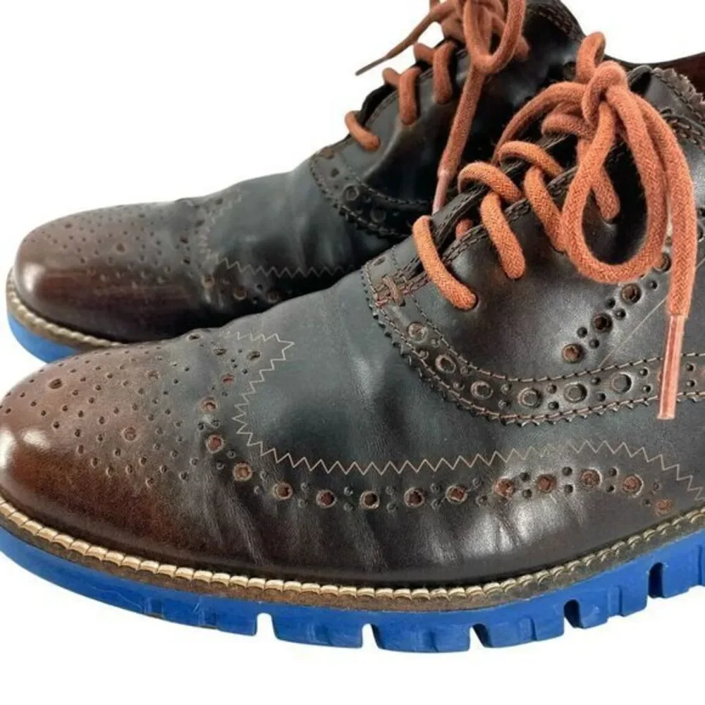Cole Haan Zerogrand‎ Wingtip Oxford Shoes C26207 Blue Brown Leather Men's 8 M